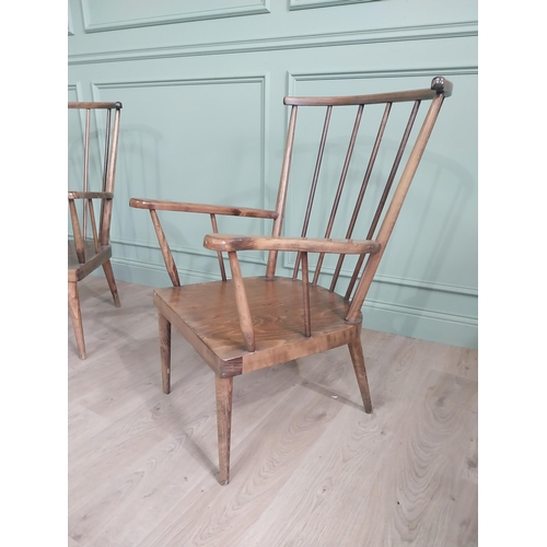 1063 - Pair of 1950s Italian stained pine armchairs {96 cm H x 60 cm W  x 65 cm D}.