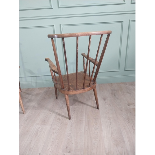 1063 - Pair of 1950s Italian stained pine armchairs {96 cm H x 60 cm W  x 65 cm D}.