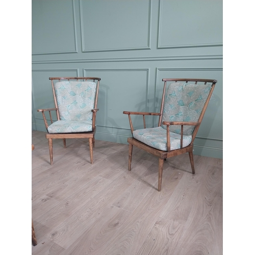 1063 - Pair of 1950s Italian stained pine armchairs {96 cm H x 60 cm W  x 65 cm D}.