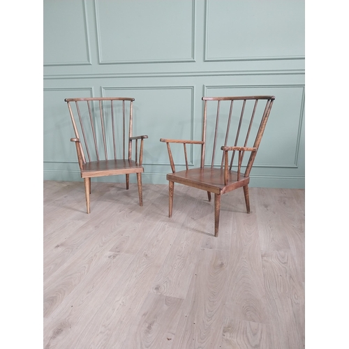 1064 - Pair of 1950s Italian stained pine armchairs {96 cm H x 60 cm W  x 65 cm D}.