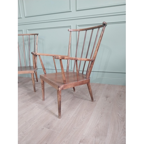 1064 - Pair of 1950s Italian stained pine armchairs {96 cm H x 60 cm W  x 65 cm D}.