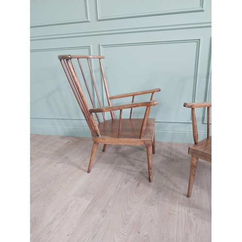 1064 - Pair of 1950s Italian stained pine armchairs {96 cm H x 60 cm W  x 65 cm D}.