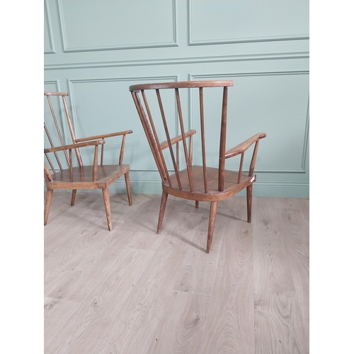 1064 - Pair of 1950s Italian stained pine armchairs {96 cm H x 60 cm W  x 65 cm D}.