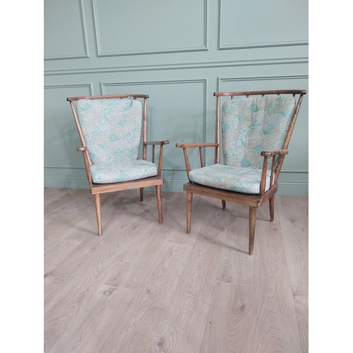 1064 - Pair of 1950s Italian stained pine armchairs {96 cm H x 60 cm W  x 65 cm D}.