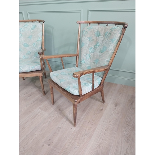 1064 - Pair of 1950s Italian stained pine armchairs {96 cm H x 60 cm W  x 65 cm D}.