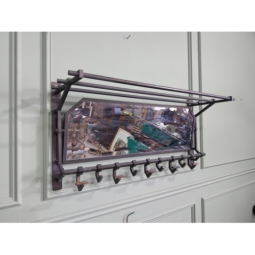 1065 - Good quality early 20th C. bronze wall hanging luggage rack with mirrored back {48 cm H x 100 cm W x... 