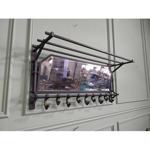 1065 - Good quality early 20th C. bronze wall hanging luggage rack with mirrored back {48 cm H x 100 cm W x... 