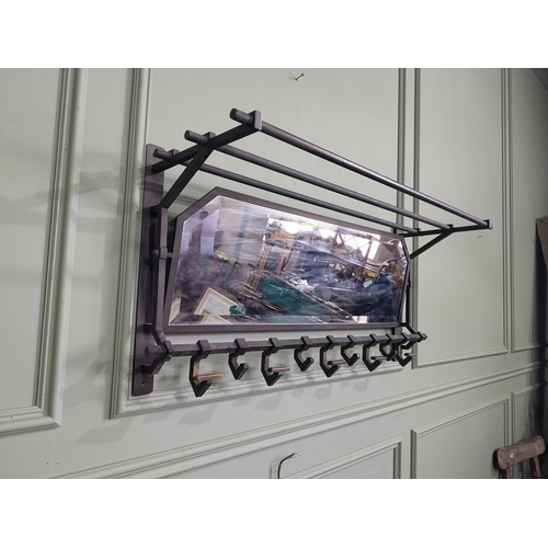 1065 - Good quality early 20th C. bronze wall hanging luggage rack with mirrored back {48 cm H x 100 cm W x... 