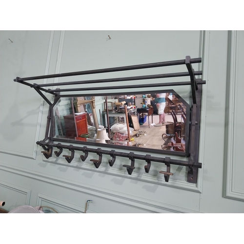 1065 - Good quality early 20th C. bronze wall hanging luggage rack with mirrored back {48 cm H x 100 cm W x... 