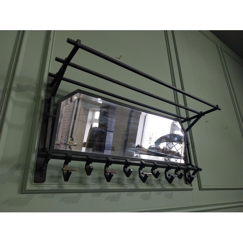 1065 - Good quality early 20th C. bronze wall hanging luggage rack with mirrored back {48 cm H x 100 cm W x... 