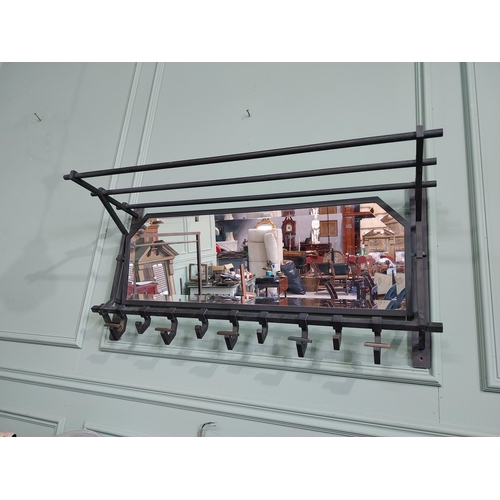 1065 - Good quality early 20th C. bronze wall hanging luggage rack with mirrored back {48 cm H x 100 cm W x... 