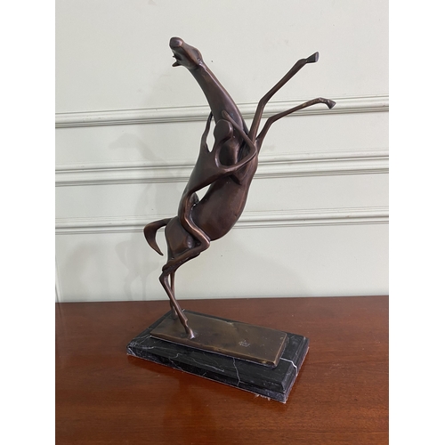 1074 - Exceptional quality bronze sculpture of Horse and Rider mounted on marble base in the Salvador Dali ... 