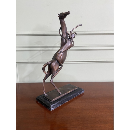 1074 - Exceptional quality bronze sculpture of Horse and Rider mounted on marble base in the Salvador Dali ... 