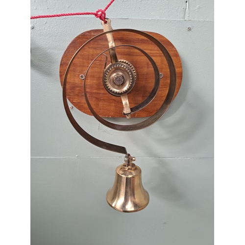 1076 - Butlers brass door bell mounted on wooden plaque. - NOT AVAILABLE TO VIEW IN PERSON