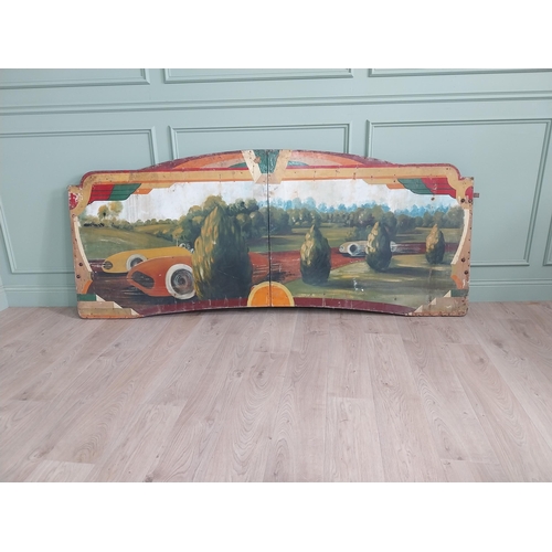 1082 - Rare early 20th C. hand painted Race Car carnival panel {98 cm H x 228 cm W}. (Offer option to purch... 