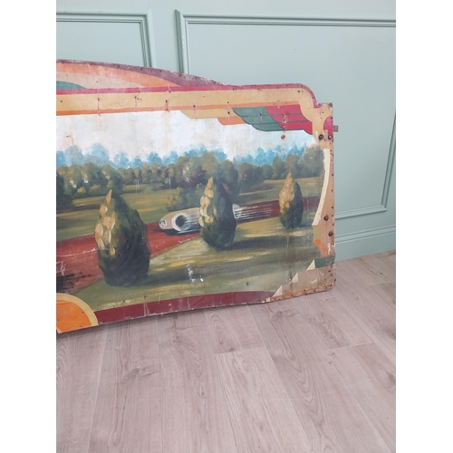 1082 - Rare early 20th C. hand painted Race Car carnival panel {98 cm H x 228 cm W}. (Offer option to purch... 