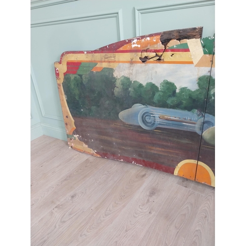 1084 - Rare early 20th C. hand painted Race Car carnival panel {96 cm H x 228 cm W}.