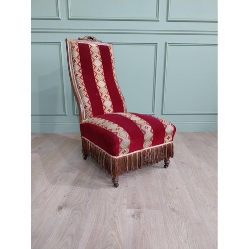 1085 - William IV rosewood and satinwood inlaid upholstered nursing chair raised on turned legs {106 cm H x... 