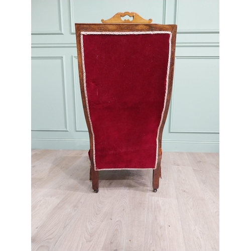 1085 - William IV rosewood and satinwood inlaid upholstered nursing chair raised on turned legs {106 cm H x... 