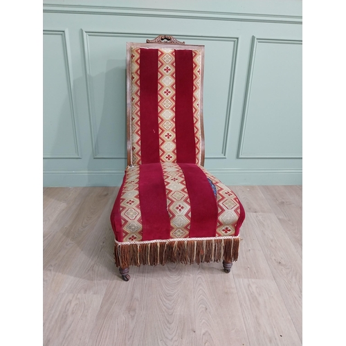 1085 - William IV rosewood and satinwood inlaid upholstered nursing chair raised on turned legs {106 cm H x... 