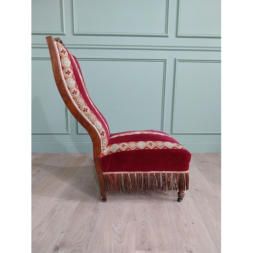 1085 - William IV rosewood and satinwood inlaid upholstered nursing chair raised on turned legs {106 cm H x... 