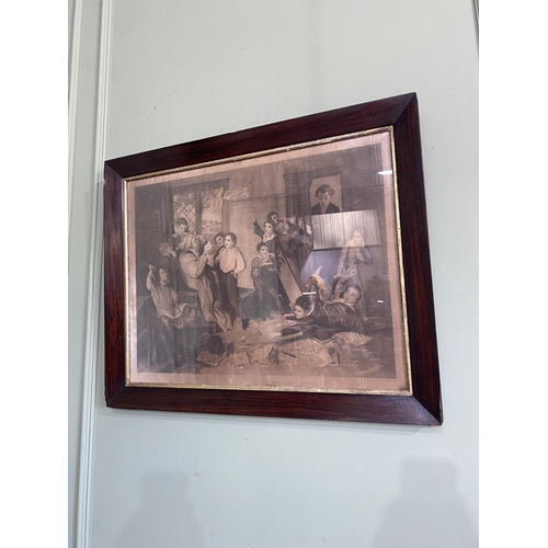 1087 - 19th C. Unruly Class form black and white print mounted in rosewood frame {61 cm H x 77 cm W}.