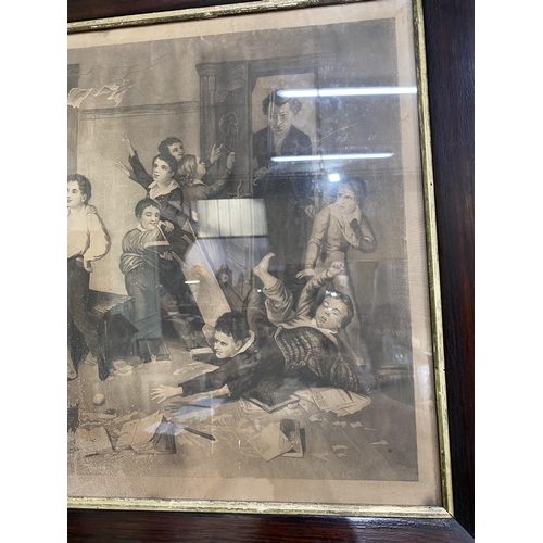 1087 - 19th C. Unruly Class form black and white print mounted in rosewood frame {61 cm H x 77 cm W}.