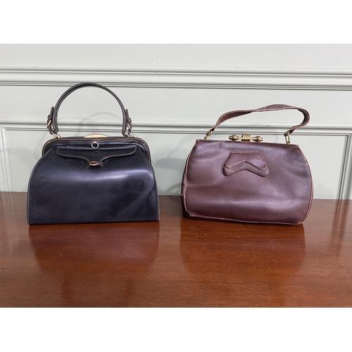 1090 - Two vintage French leather handbags {Approx. 32 cm H x 27 cm W x 10 cm D}.