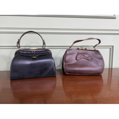 1090 - Two vintage French leather handbags {Approx. 32 cm H x 27 cm W x 10 cm D}.