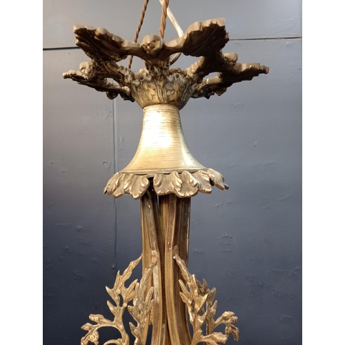 110 - Brass and glass ten branch thirteen lamp chandelier decorated with accantius leafs {H 100cm x Dia 90... 