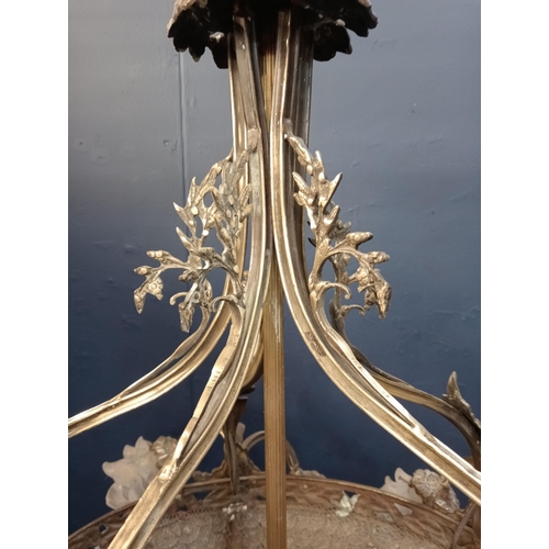 110 - Brass and glass ten branch thirteen lamp chandelier decorated with accantius leafs {H 100cm x Dia 90... 