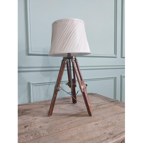 1100 - Vintage table lamp mounted on mahogany tripod base {53 cm H x 34 cm Dia.}.