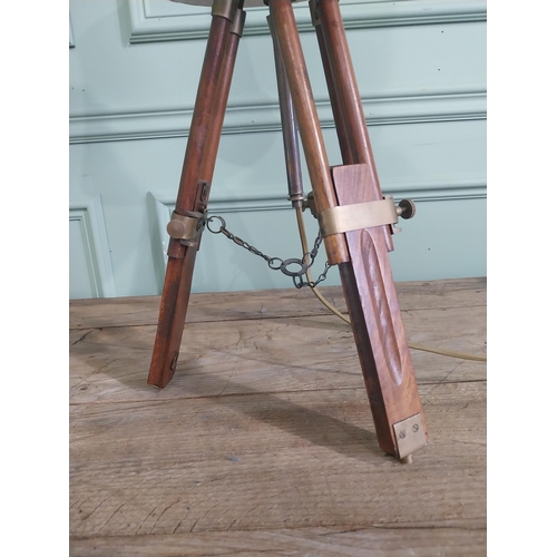 1100 - Vintage table lamp mounted on mahogany tripod base {53 cm H x 34 cm Dia.}.