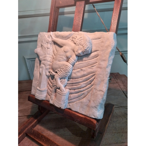 1101 - Early 20th C. carved marble plaque in the Medieval style {23 cm H x 28 cm W x 6 cm D}.