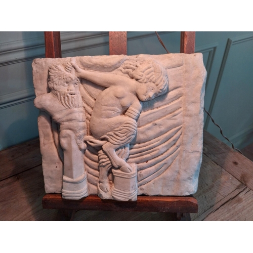 1101 - Early 20th C. carved marble plaque in the Medieval style {23 cm H x 28 cm W x 6 cm D}.