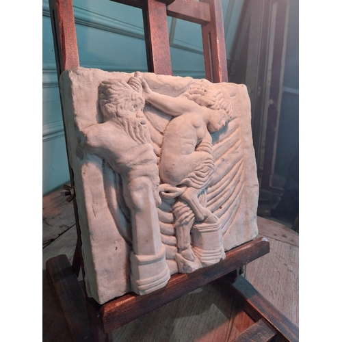 1101 - Early 20th C. carved marble plaque in the Medieval style {23 cm H x 28 cm W x 6 cm D}.