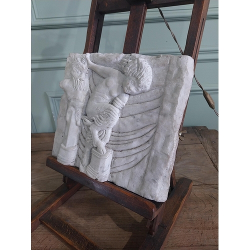 1101 - Early 20th C. carved marble plaque in the Medieval style {23 cm H x 28 cm W x 6 cm D}.