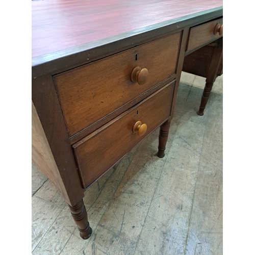 1105 - Mahogany partners desk with inset leather top raised on turned legs  {H76cm x W193cm x D 99cm }. - N... 