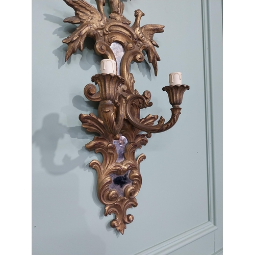 111 - Pair of good quality giltwood wall sconces decorated with Hoho birds {69 cm H x 26 cm W x 14 cm D}.