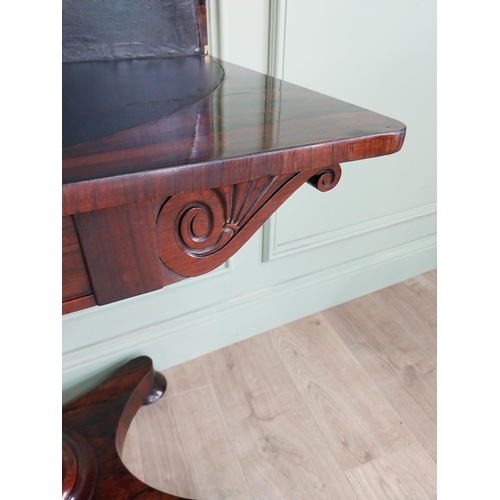 112 - Good quality William IV rosewood turn over leaf card table raised on single column and platform base... 