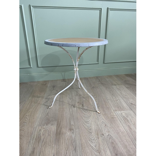 1126 - Early 20th C. wrought iron wine table with Formica top {68 cm H x 60 cm Dia.}.