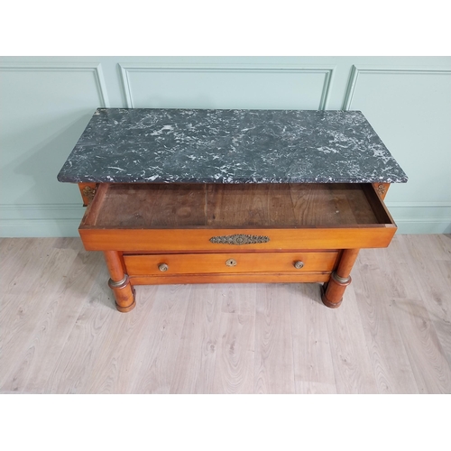 1127 - 19th C. French walnut chest of drawers with marble top, ormolu mounts with four long drawers flanked... 