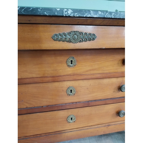 1127 - 19th C. French walnut chest of drawers with marble top, ormolu mounts with four long drawers flanked... 