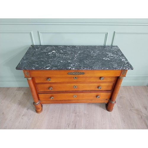 1127 - 19th C. French walnut chest of drawers with marble top, ormolu mounts with four long drawers flanked... 