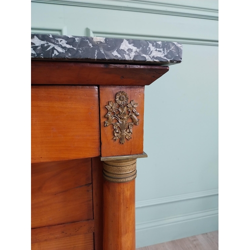 1127 - 19th C. French walnut chest of drawers with marble top, ormolu mounts with four long drawers flanked... 