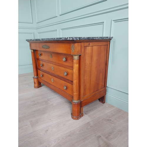 1127 - 19th C. French walnut chest of drawers with marble top, ormolu mounts with four long drawers flanked... 