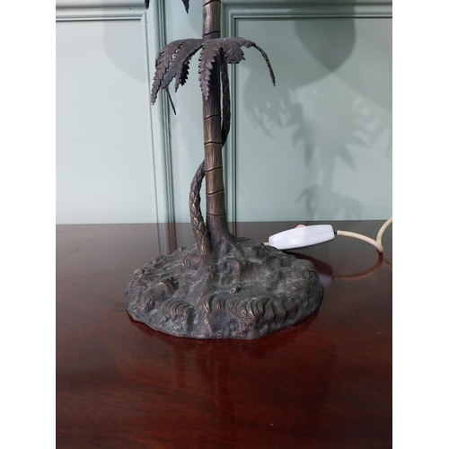 1128 - Early 20th C. silver plate and gilded lamp in the form of a palm tree with cloth shade {66 cm H x 39... 