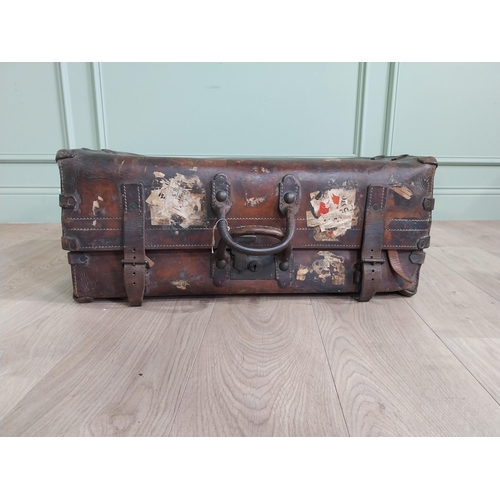 1144 - 19th C. leather suitcase {28 cm H x 70 cm W x 50 cm D}.