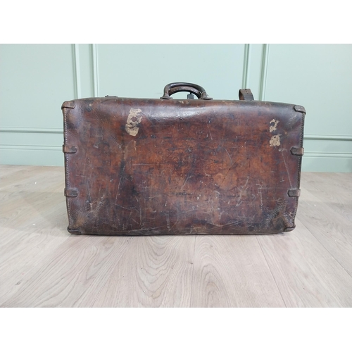 1144 - 19th C. leather suitcase {28 cm H x 70 cm W x 50 cm D}.