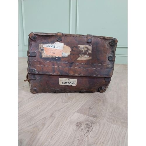 1144 - 19th C. leather suitcase {28 cm H x 70 cm W x 50 cm D}.